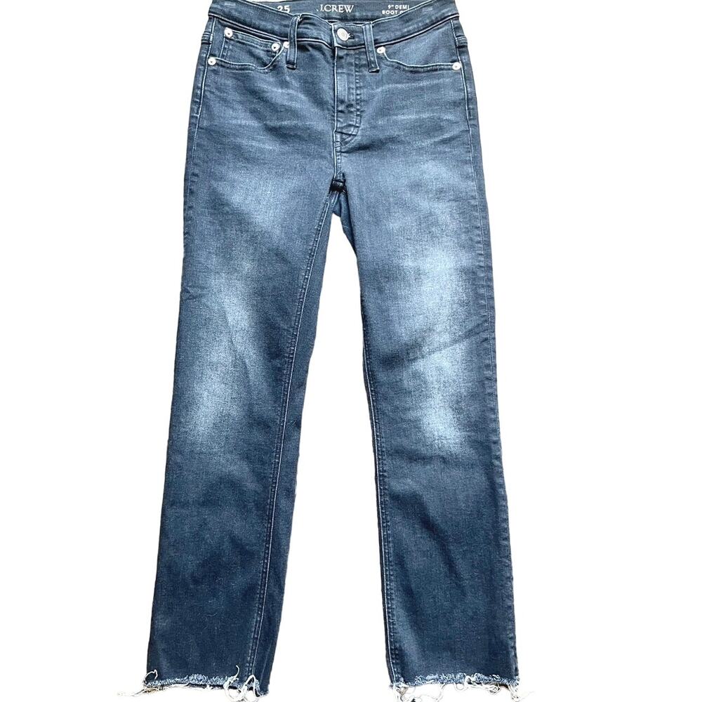 J. Crew Women Size 25 Black Raw Hem 9" Demi Boot Cut Denim Jeans